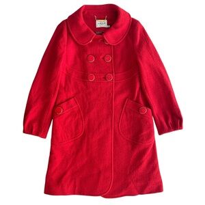 Yigue Vintage Womens L Red Metallic Shimmer Tweed Gold Buttons Longline Pea Coat